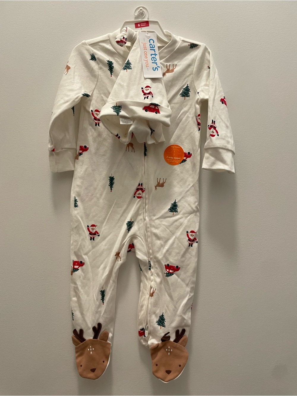Carters Baby Unisex Christmas Village Sleep N' Play with Hat Off-White 6M NWT